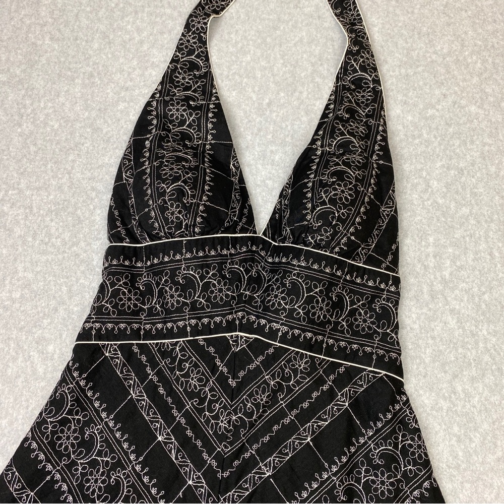 White House Black Market Floral Embroidered V-neck Halter Tie Top A-line Dress 2 - Picture 2 of 7